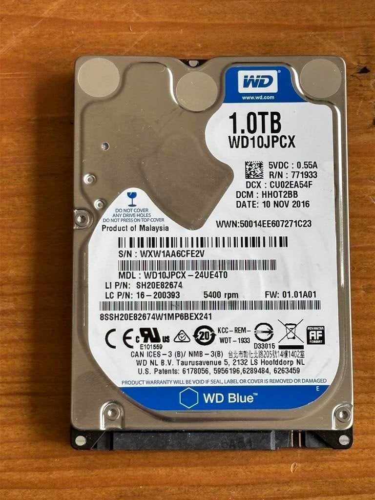 WD Blue WD10JPCX 1Tb 2.5 inch, Computers en Software, Intern, Western Digital, Ophalen of Verzenden, Zo goed als nieuw
