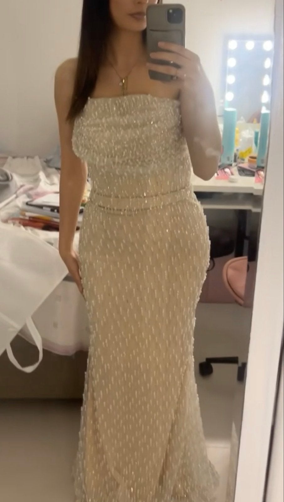 Beige galajurk met kralen/ avondjurk, Kleding | Dames, Jurken, Ophalen, Beige, Zo goed als nieuw, Maat 34 (XS) of kleiner