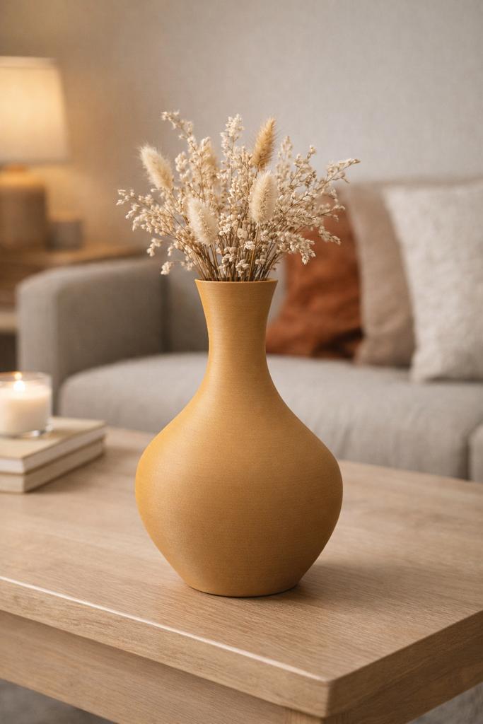 Keramiek look vaas – warm beige – modern – 18 cm, Verzenden, Zo goed als nieuw, Overige kleuren, Overige materialen