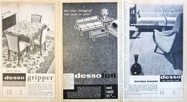3 vintage advertenties reclames van Desso tapijt 1960, Ophalen of Verzenden, Gebruikt, Overige typen