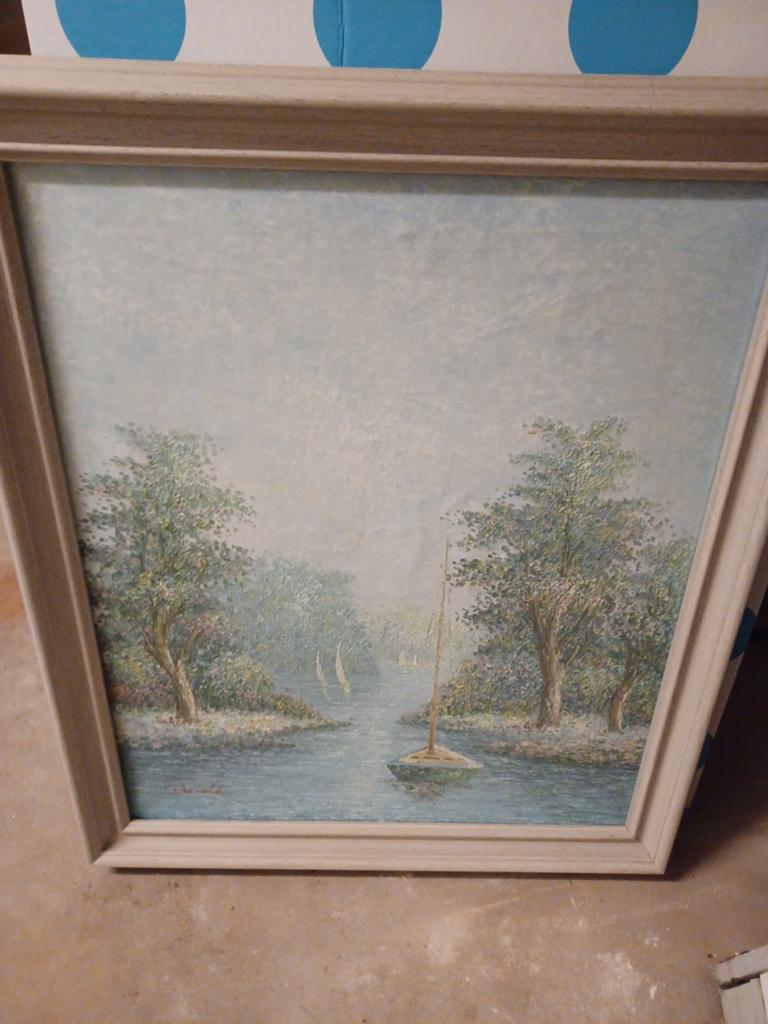 Schilderij gesigneerd Donald - Rivierlandschap 60x70CM, Ophalen of Verzenden