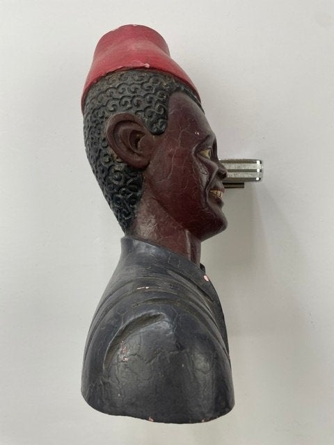 19 eeuwse/begin 20 eeuwse buste van hout van jongen met fez, Antiek en Kunst, Ophalen of Verzenden