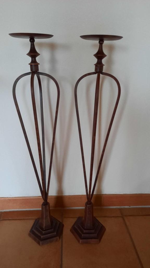 2 x Kandelaar metaal roest bruin 82 cm, Ophalen, Bruin, Zo goed als nieuw, Metaal