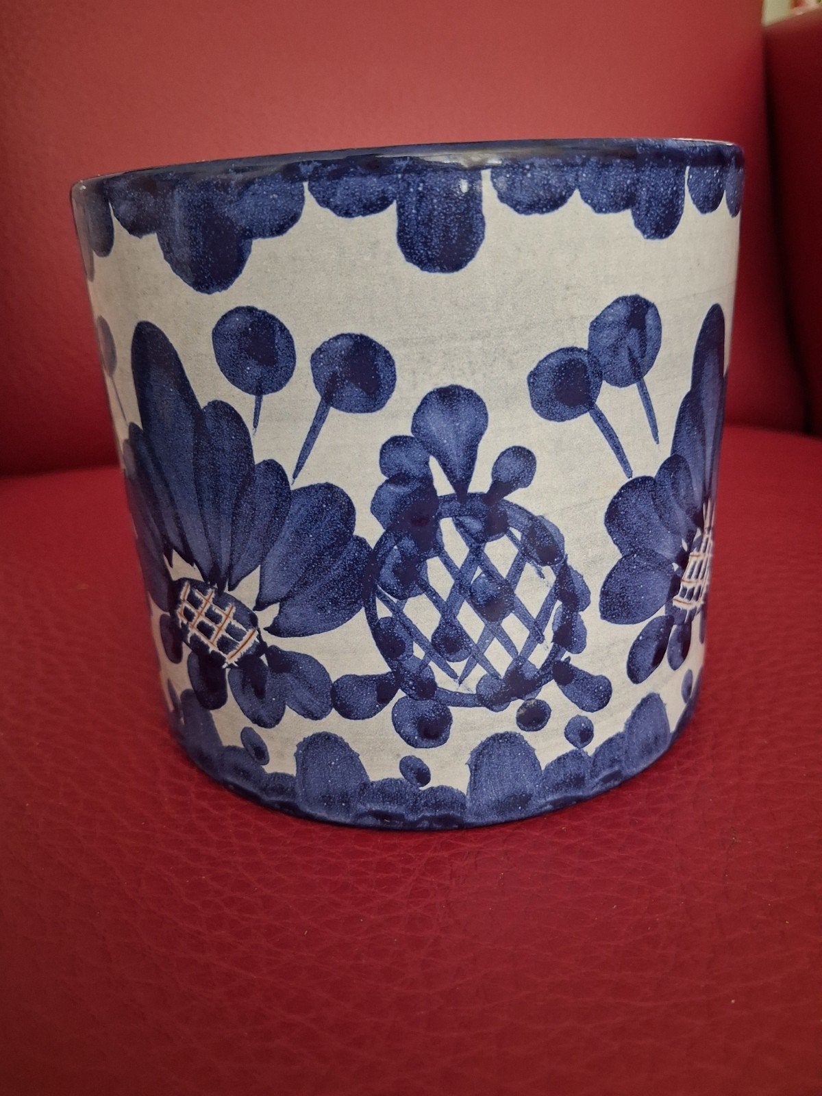Vintage West Germany bloempot, blauw-wit decor, Ophalen of Verzenden