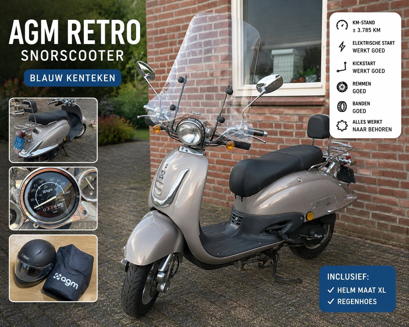 AGM Retro snorscooter blauw kenteken – lage km-stand, Ophalen