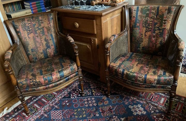 Set van 2 vintage fauteuils met rieten zijkanten, Ophalen