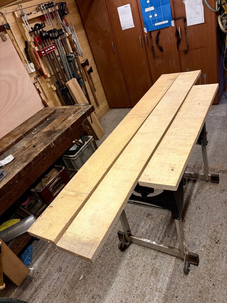 3 Esdoorn planken, Doe-het-zelf en Verbouw, Hout en Planken, Ophalen, 25 tot 50 mm, Nieuw, 200 tot 250 cm