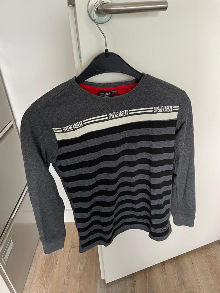 Stoer jongens shirt lange mouw - grijs gestreept (146/152), Kinderen en Baby's, Kinderkleding | Maat 152, Ophalen, Gebruikt, Jongen