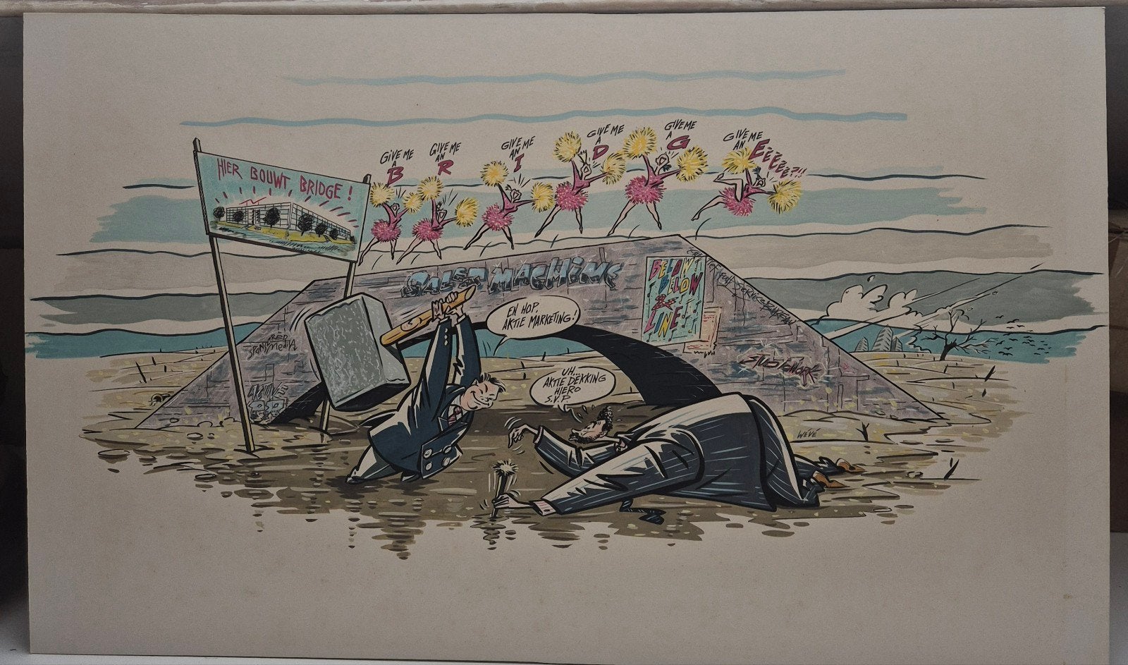 Tekening Willem Vleeschouwer ook bekend als WéVé, Ophalen of Verzenden, Tekening, Gemengde techniek, Origineel