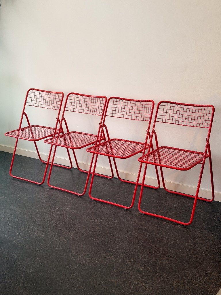 4x rode Niels Gammelgaard Ted Net klapstoelen | vintage Ikea, Ophalen, Vier, Metaal, Rood