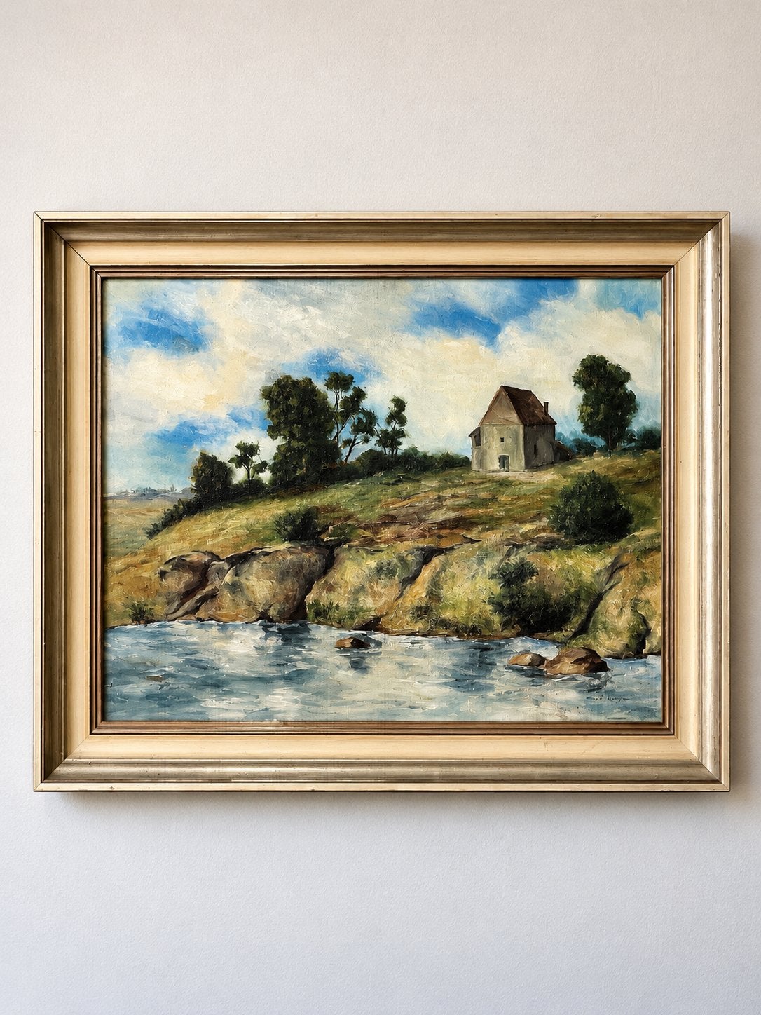 Sfeervol Landschap Schilderij Frank Rongen - Impressionistis, Ophalen, Impressionistisch, Bijzondere lijst, Landschap