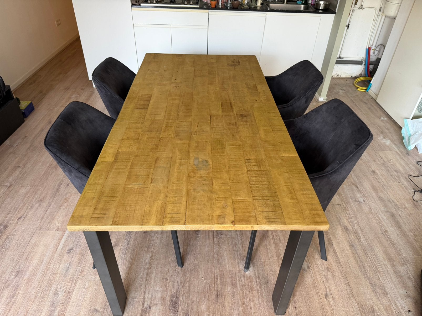 Eettafel met 4 draaibare stoelen, Ophalen, Gebruikt, 50 tot 100 cm, 150 tot 200 cm