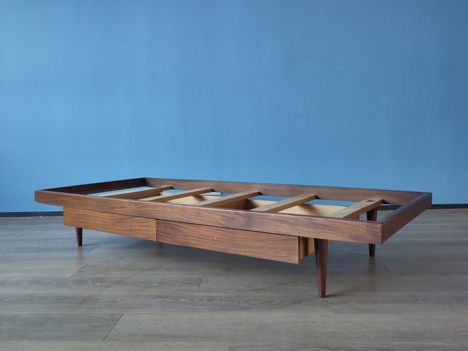 Vintage daybed teak hout bed sofa bed bankje met lades, Gebruikt, Eenpersoons, Bruin, .