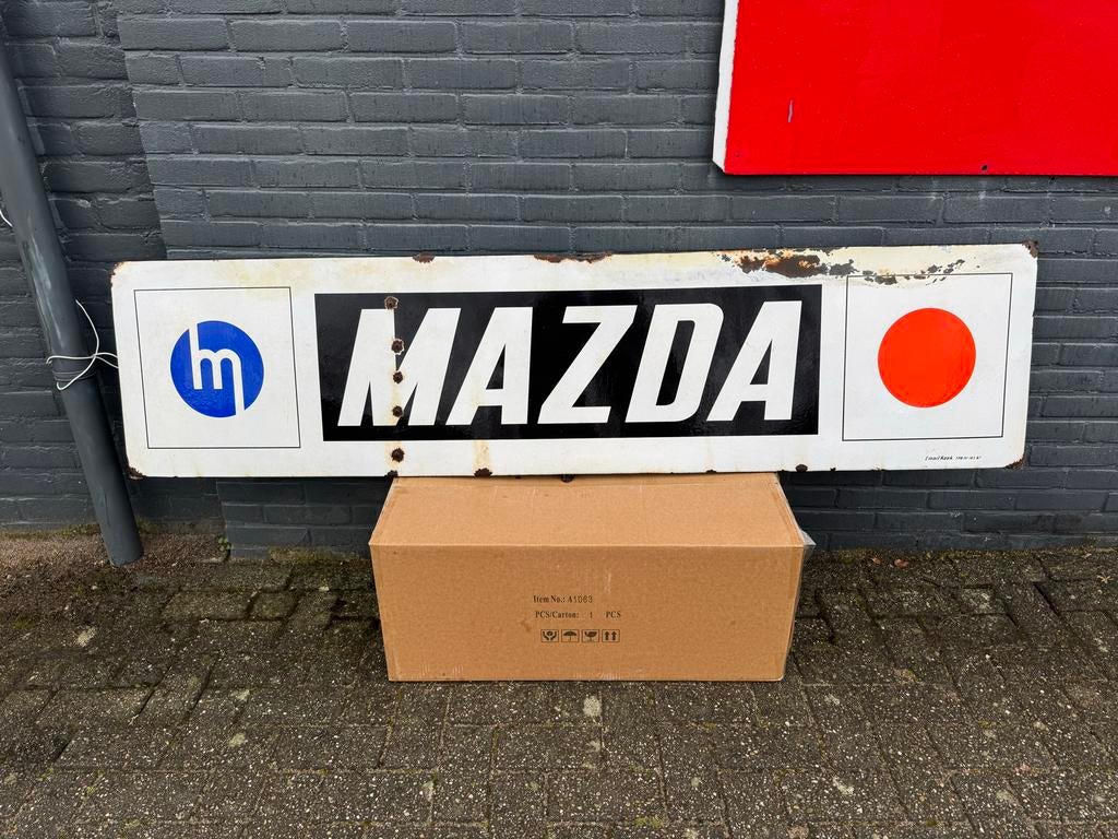 Vintage Mazda Emaille Reclamebord - Uniek Verzamelobject, Verzamelen, Merken en Reclamevoorwerpen, Ophalen, Reclamebord, Gebruikt