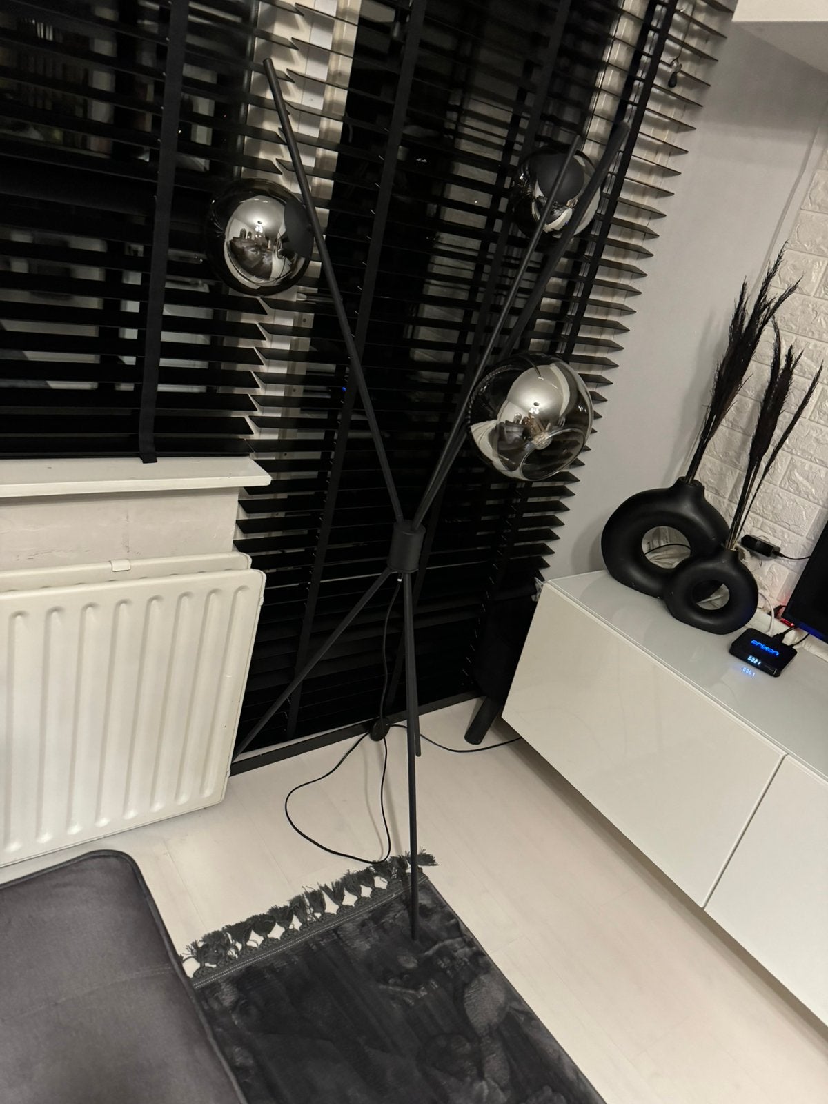 Zwart vloerlamp smoke glas bollen, Ophalen, Zo goed als nieuw, Glas, 150 tot 200 cm