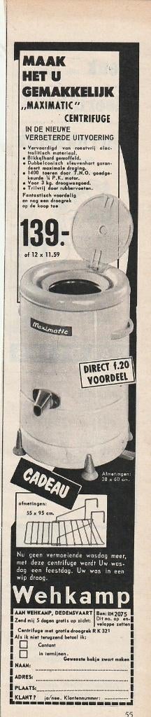 Retro reclame 1962 Wehkamp Maximatic centrifuge, Verzamelen, Verzenden, Overige typen