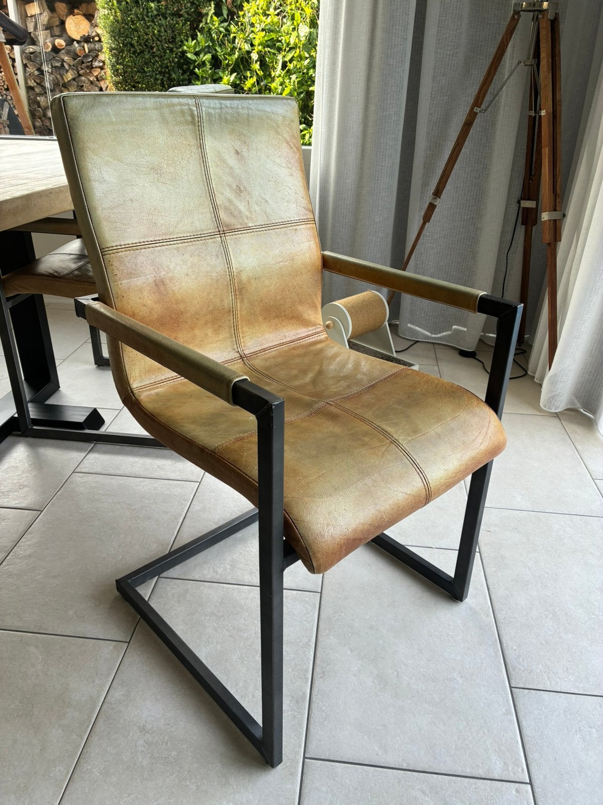 Eetkamer stoel buffelleer cognac, Gebruikt, Overige kleuren, Leer, Ophalen of Verzenden