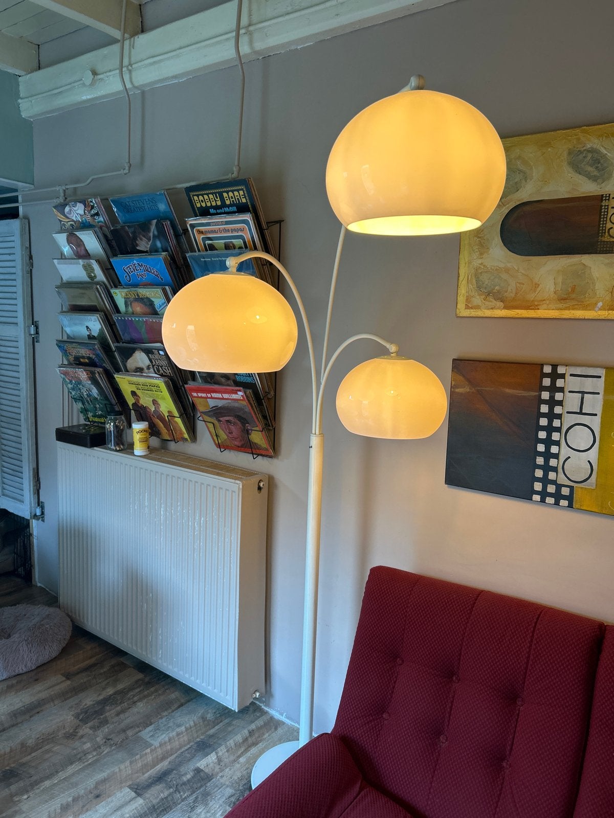 Vintage Dijkstra mushroom boog lamp met 3 armen, Ophalen, Gebruikt, E27 (groot), Metaal