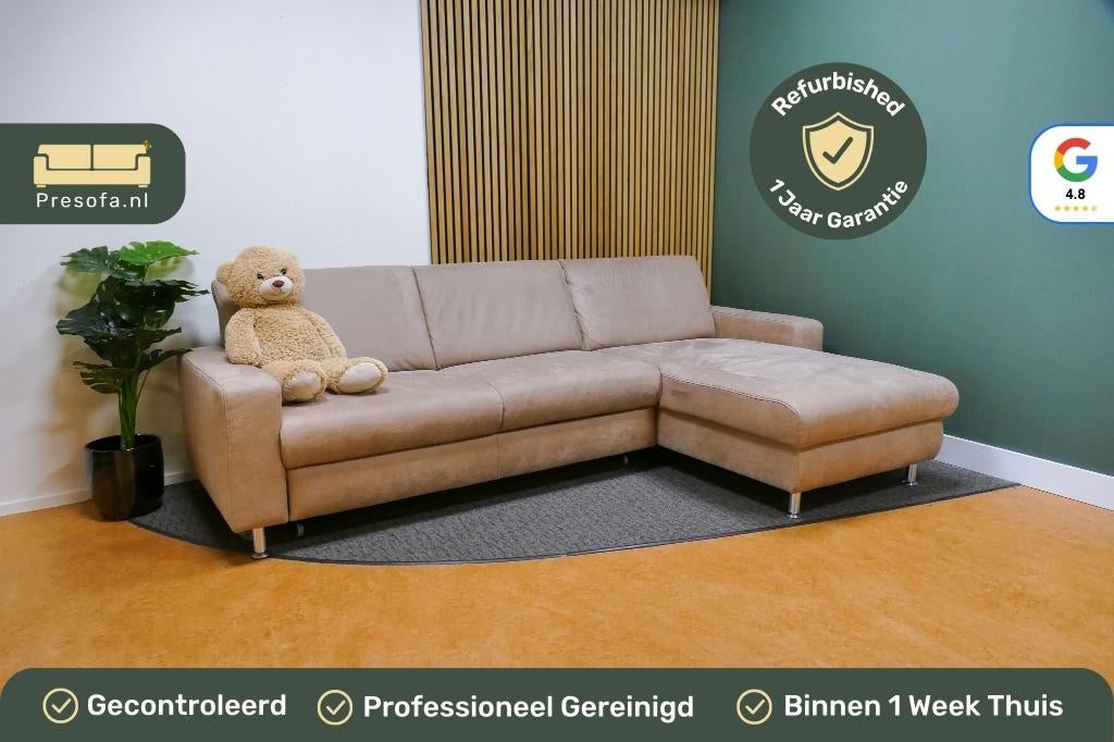 Beige Hoekbank Bedbank Klein Microvezel [Refurbished], 250 tot 300 cm, -, -, Hoekbank