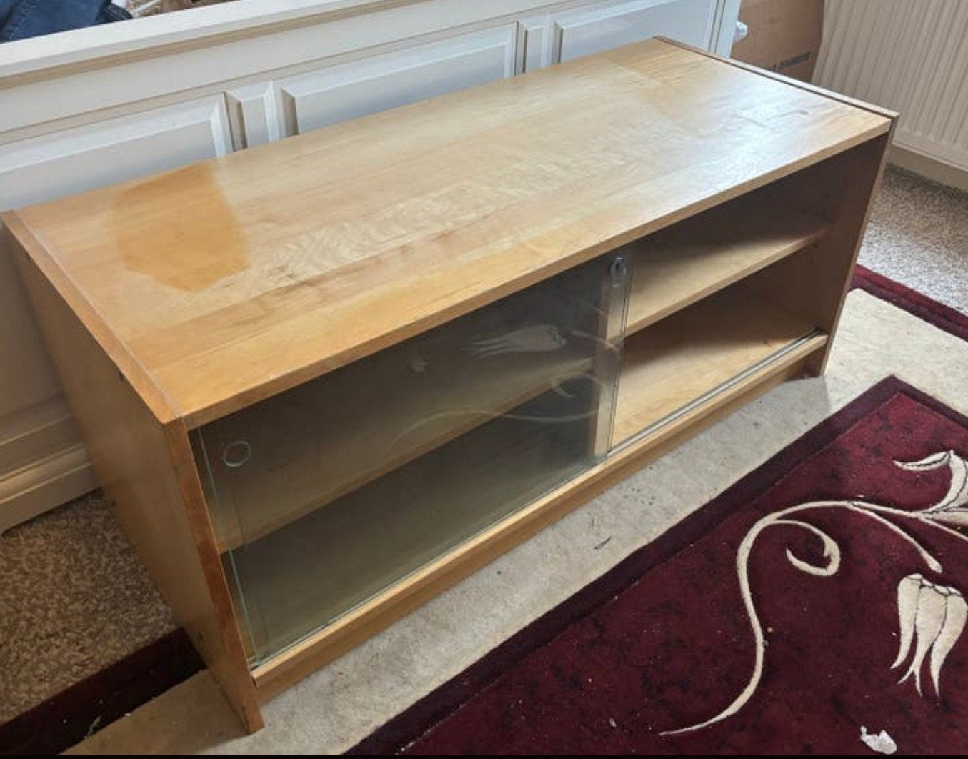 TV-meubel met glazen schuifdeuren, Huis en Inrichting, Kasten | Televisiemeubels, Ophalen, Gebruikt, Glas, Minder dan 100 cm