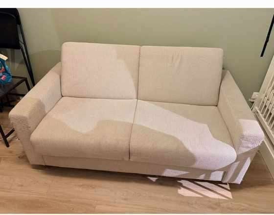 Slaapbank 2-zits beige met matras (140x195), Ophalen, Gebruikt, Beige, Tweepersoons