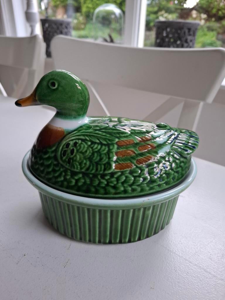 Bijna gratis Vintage eenden terrine/schaal - Groen keramiek, Ophalen of Verzenden