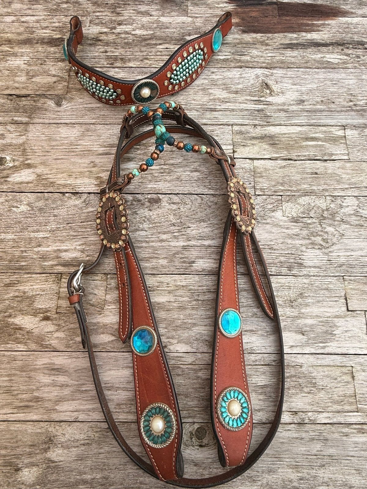 Western hoofdstel met frontriem turquoise, Bruin, Ophalen of Verzenden, Cob, Bit