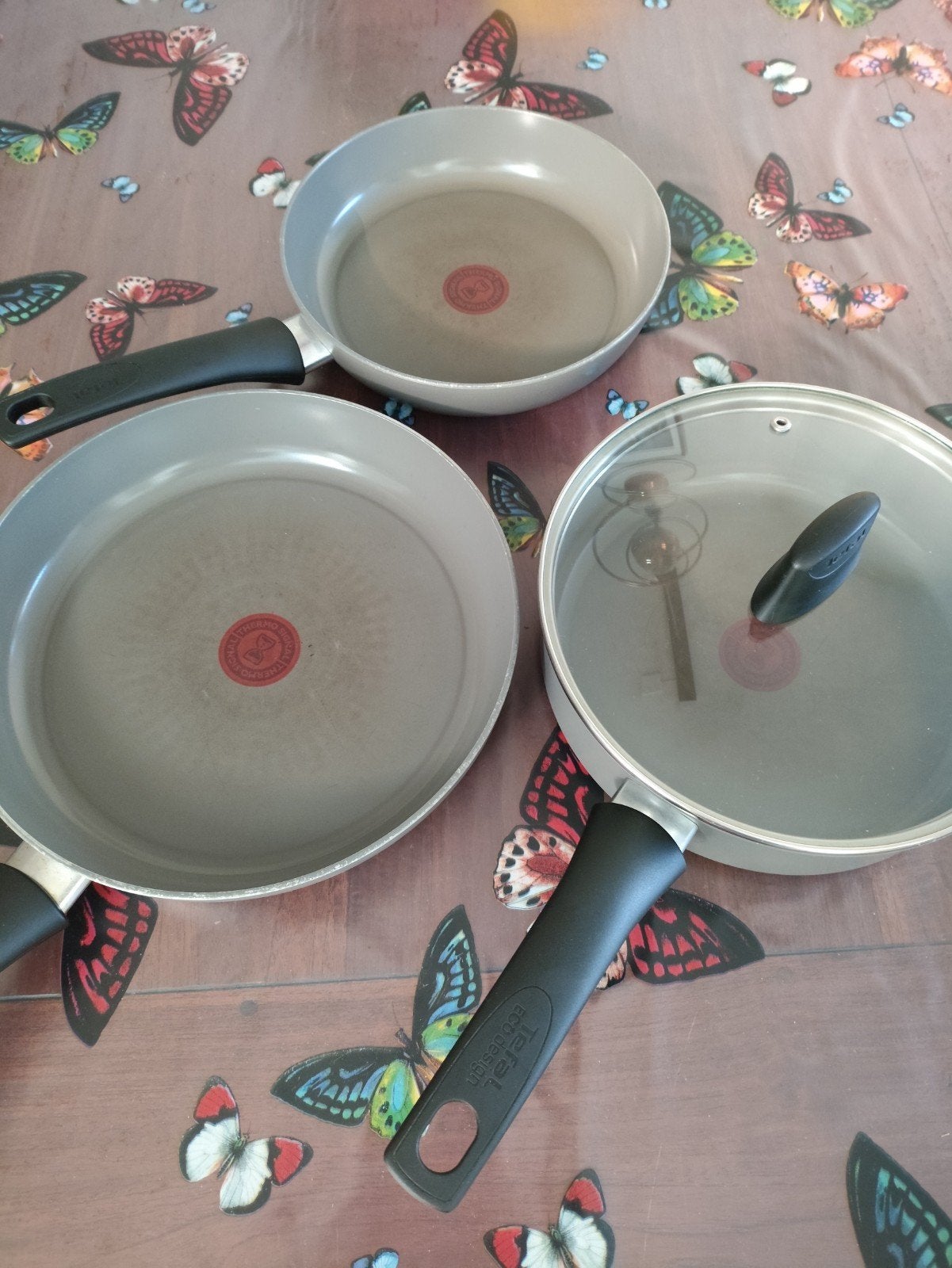Pannenset Tefal, Aluminium, Pannenset, Ophalen of Verzenden, Met deksel