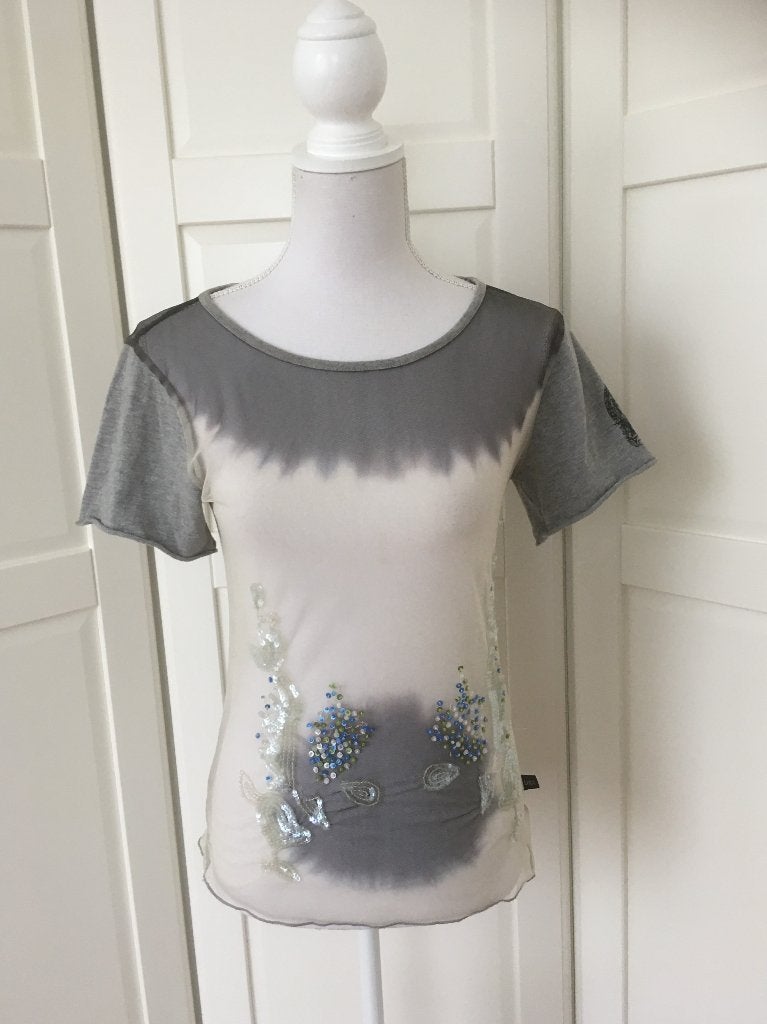 DIDI grijs beige lovertjes net top, maat 2 (= S), Didi, Ophalen of Verzenden, Korte mouw, Maat 36 (S)
