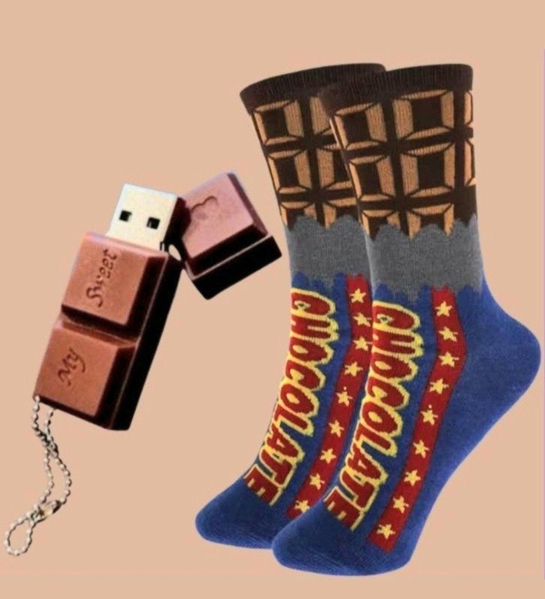CHOCOLADE REEP SOKKEN + USB STICK CHOCOLADE REEP, Ophalen of Verzenden, Nieuw