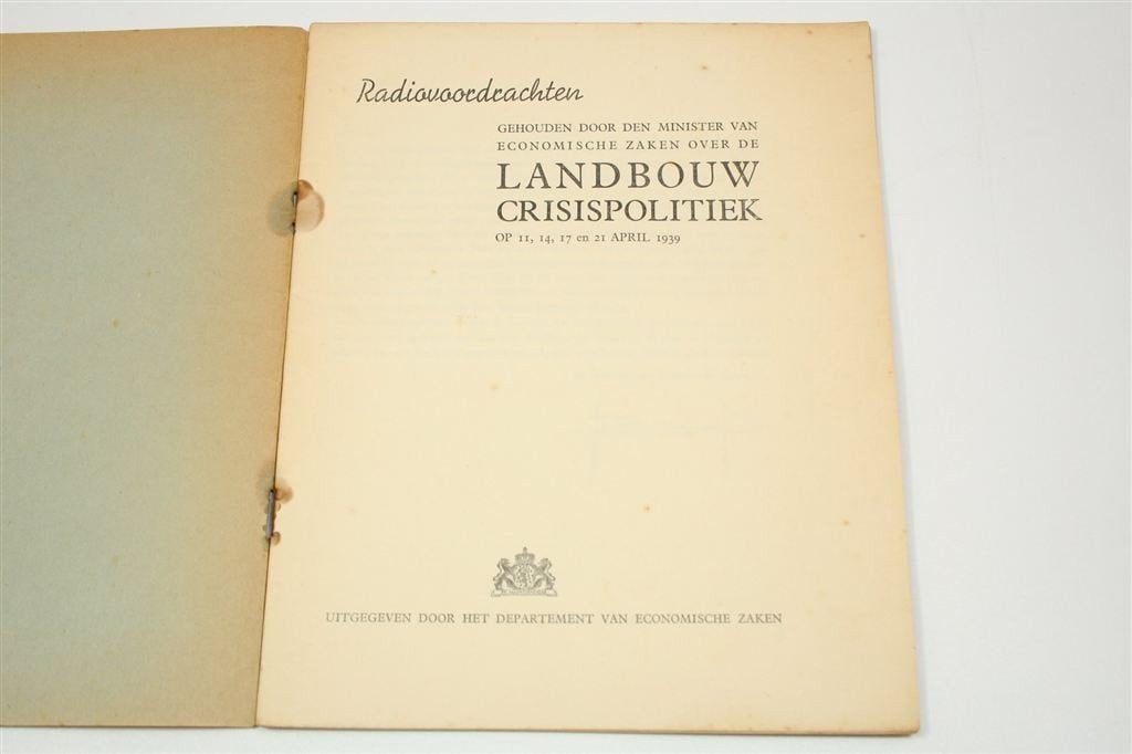 Landbouw Crisispolitiek — Radiovoordrachten 1939, Ophalen of Verzenden