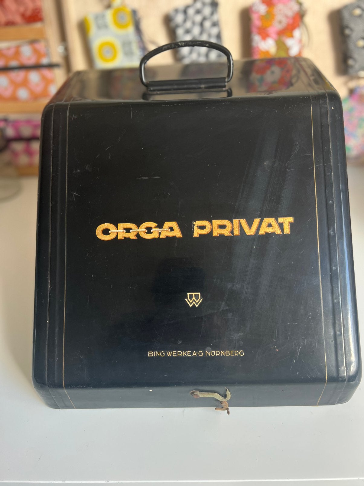 Vintage Metalen draagkoffer van een Orga Privat typemachine, Ophalen