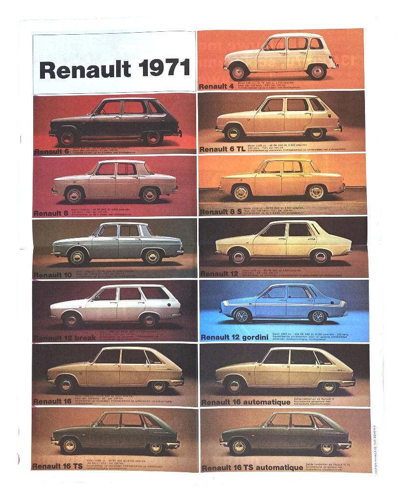 1971 - Renault programma brochure/poster, Verzenden, Gelezen, Renault