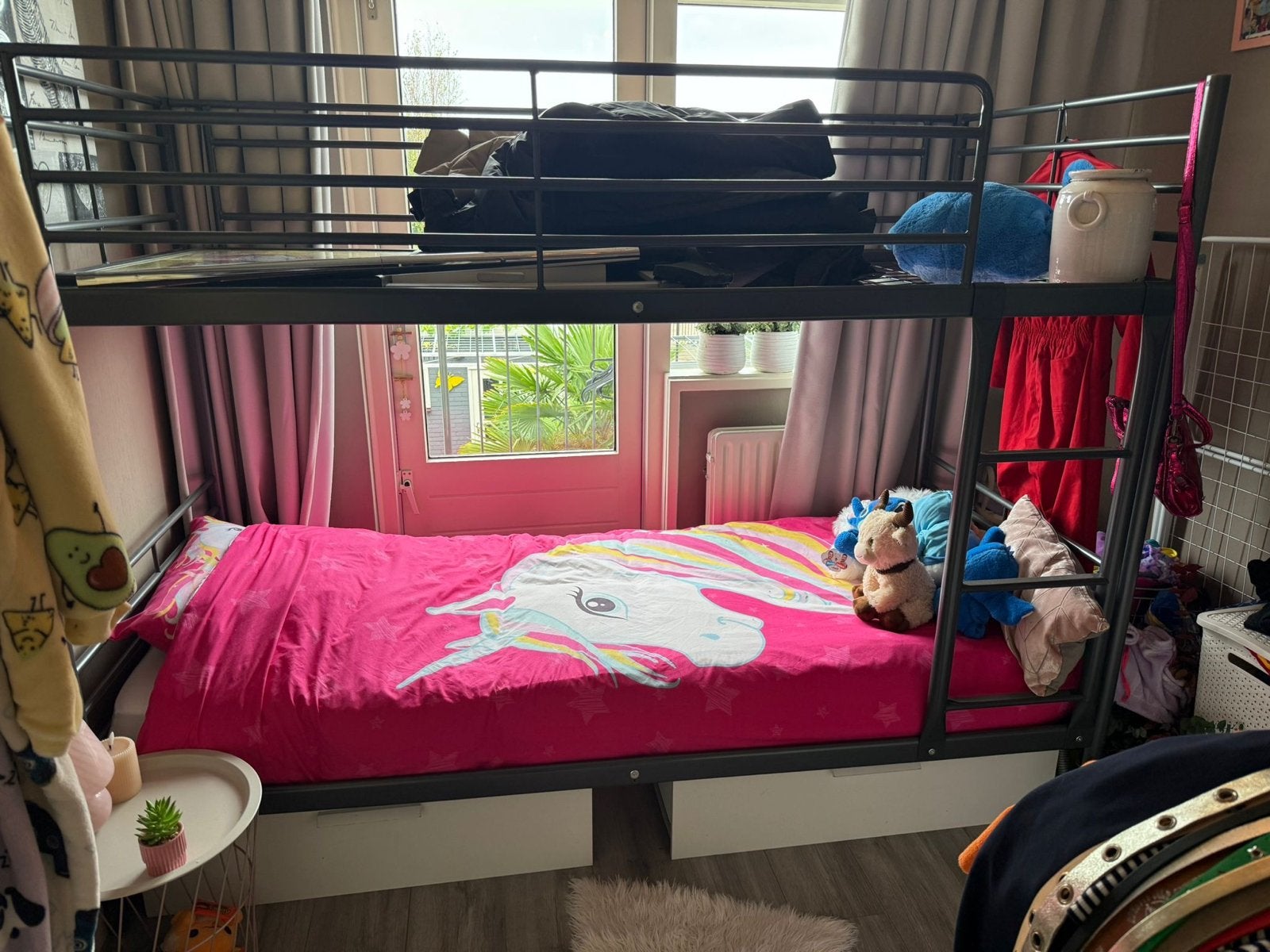 Stevig metalen stapelbed, Ophalen, Gebruikt, 90 cm, 160 tot 180 cm