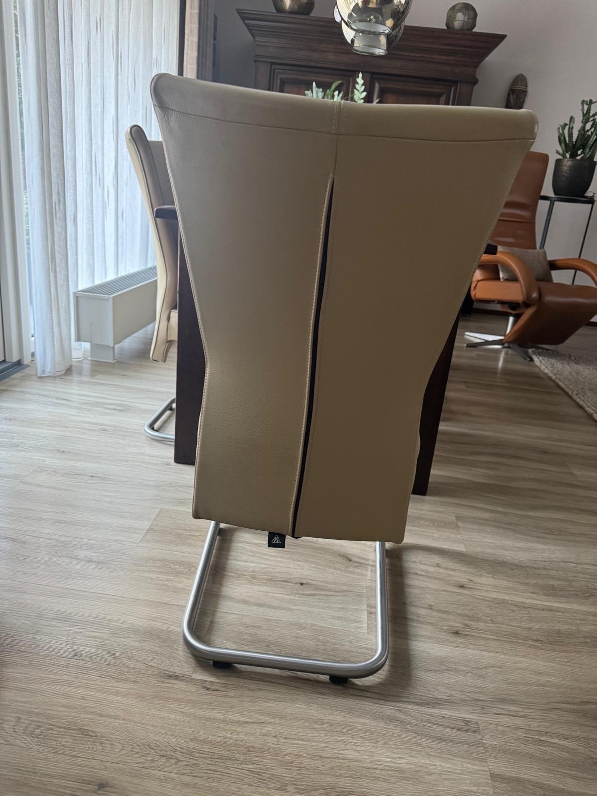 Massief eiken eettafel met 6 leren eetkamerstoelen, Huis en Inrichting, Tafels | Eettafels, Ophalen, Gebruikt, Eikenhout, 50 tot 100 cm