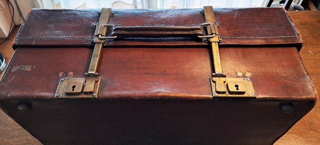 Luxe Leren Koffer ca. 1910 – Uniek Verstelbaar Koperbeslag!, Ophalen of Verzenden