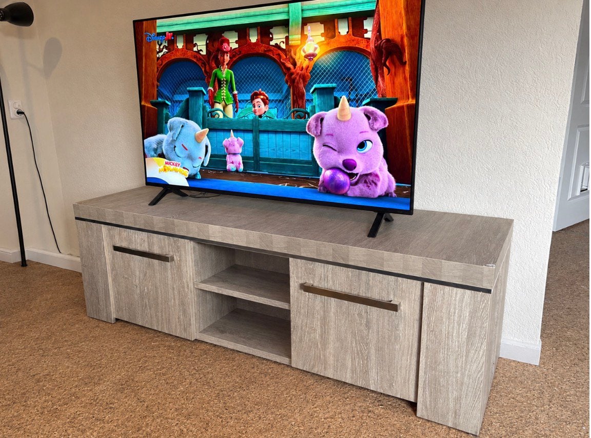 Massief eiken tv meubel, zo goed als nieuw, Ophalen, 150 tot 200 cm, Eikenhout, Zo goed als nieuw