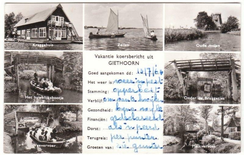 Ansichtkaart: Vakantie in Giethoorn ca 1963 [4465]  [VeAnAn], Ophalen of Verzenden, 1960 tot 1980, Gelopen, Overijssel