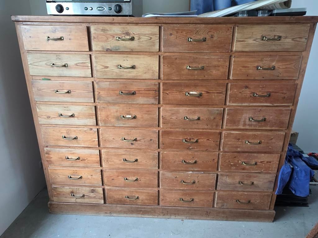Houten ladekast met 32 laden, Huis en Inrichting, Kasten | Ladekasten, 5 laden of meer, Ophalen, 25 tot 50 cm, Minder dan 100 cm
