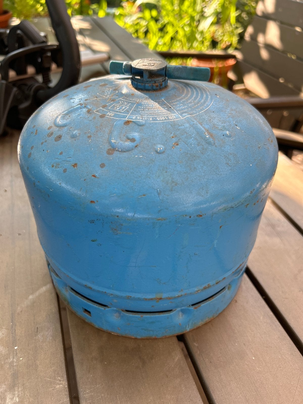 Lege gasfles (lichtgewicht, blauw), Caravans en Kamperen, Ophalen, Gebruikt