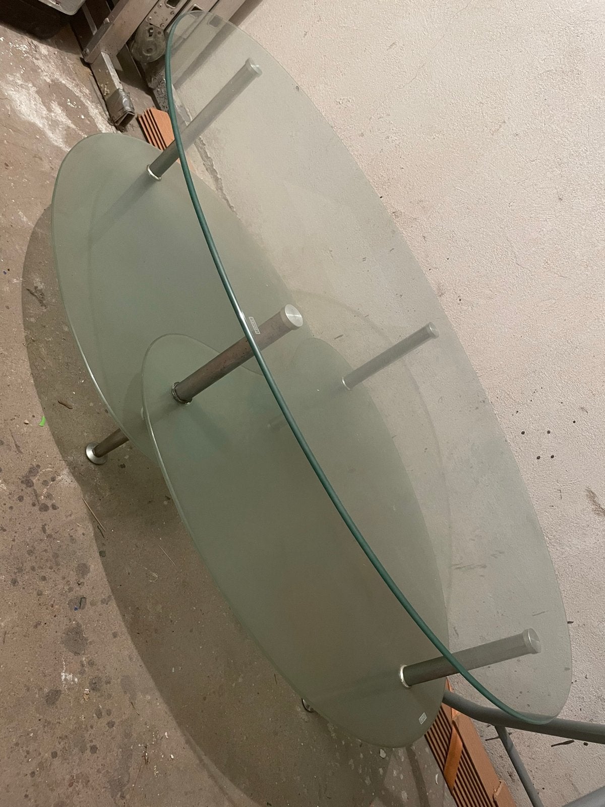 Glazen salontafel met twee niveaus, Huis en Inrichting, Tafels | Salontafels, Ophalen, Gebruikt, 100 tot 150 cm, 50 tot 100 cm