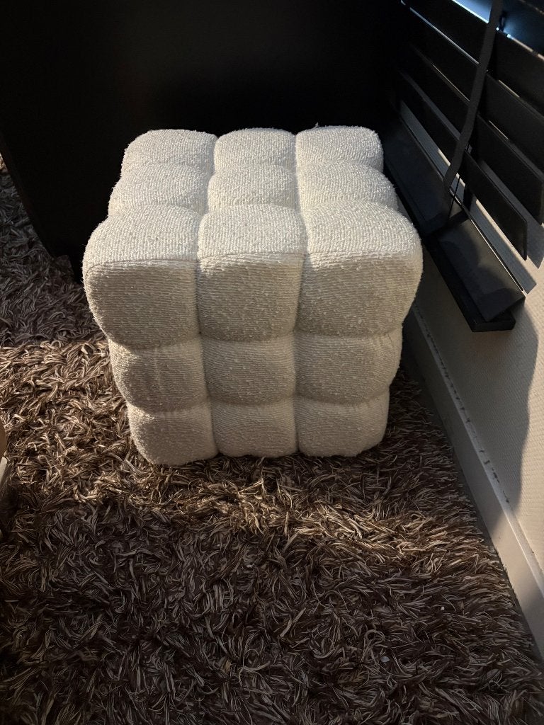 Witte Teddy Poef - Zachte Kubus Voetenbank, Ophalen, Minder dan 50 cm, Gebruikt, Vierkant