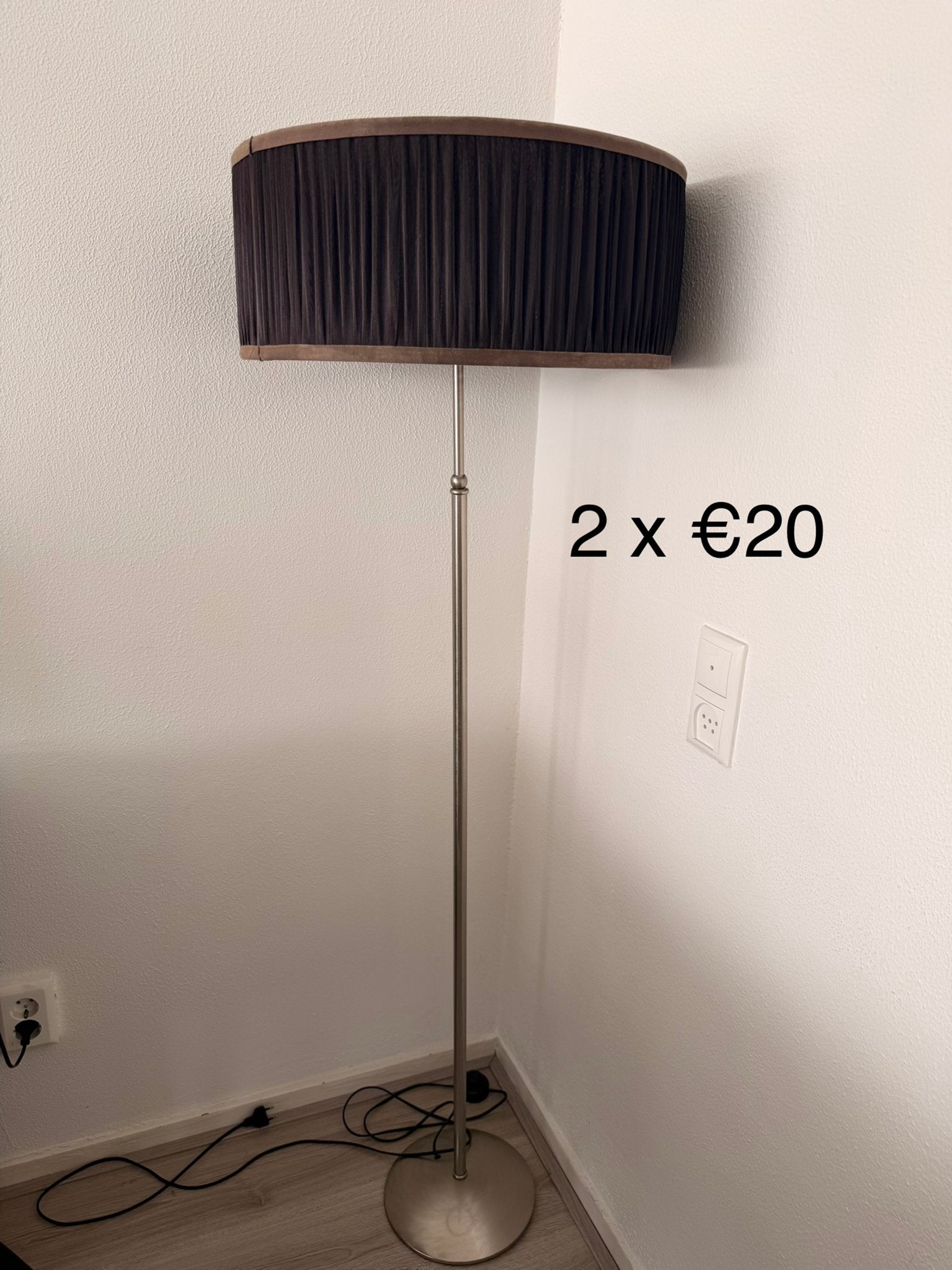 Stijlvolle staande lamp met stoffen kap, Ophalen, Gebruikt, E27 (groot), Metaal