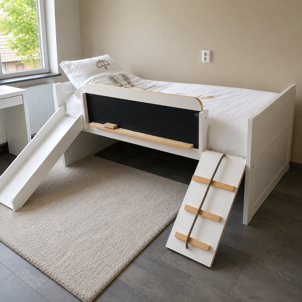 Lifetime Climb & Slide Halfhoogslaper Wit 90x200 + Matras, 85 tot 100 cm, Gebruikt, 180 cm of meer, Ophalen