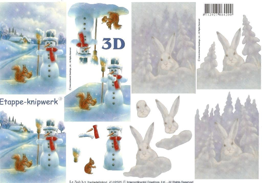 k26a knipvel kerst landschap sneeuw pop haas, Hobby en Vrije tijd, Kaarten | Zelf maken, Nieuw, Knipvel, Kerst, Ophalen of Verzenden