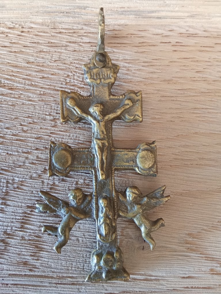 Kruis  Caravaca & reliekhouder kruis in brons, Ophalen of Verzenden, Gebruikt, Christendom | Katholiek
