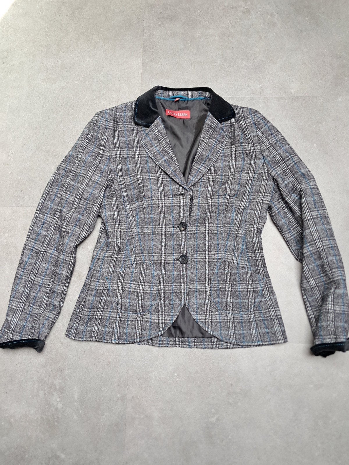 Gratis dames blazer - Geruit jasje met fluwelen kraag, Ophalen, Jasje, Maat 36 (S), Grijs