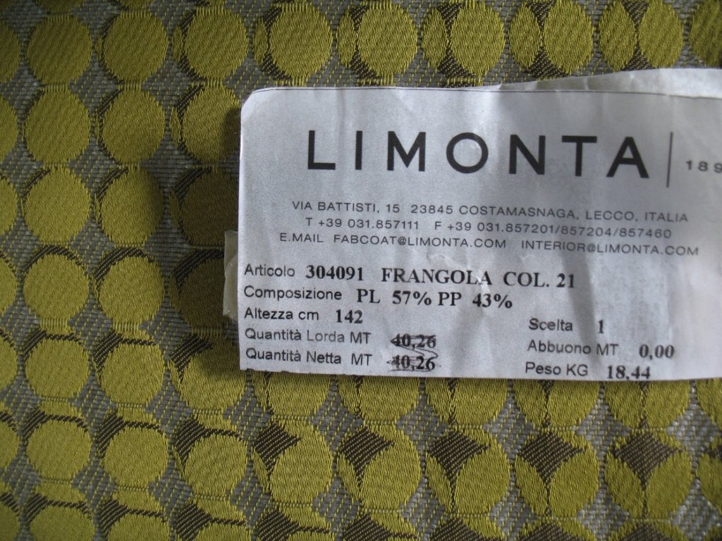 Limonta Frangola 21 groengeel + grijs; 3,95 meter meubelstof, Overige materialen, Meerkleurig, 120 cm of meer, Ophalen of Verzenden