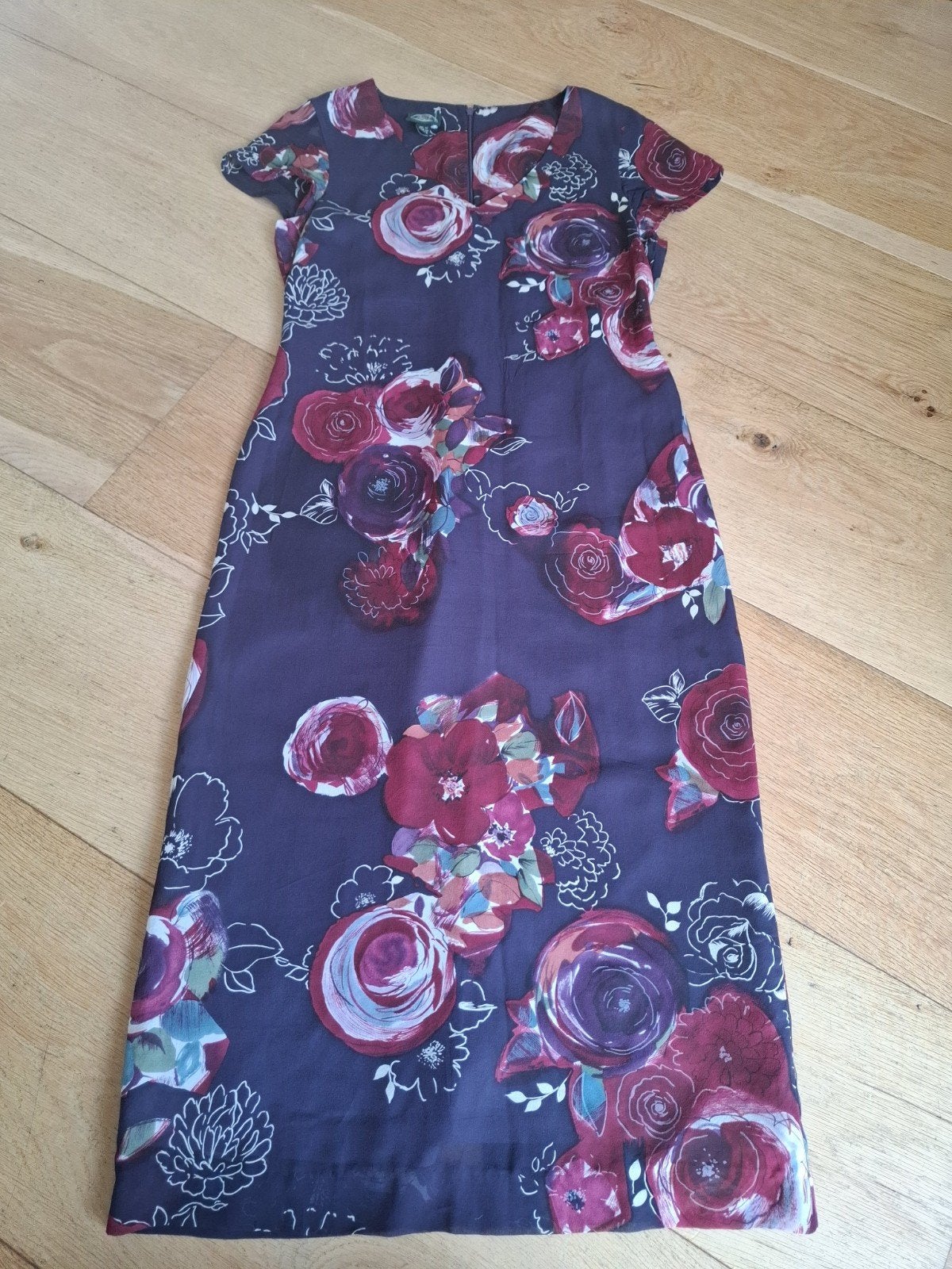 Laura Ashley jurk met bloemenprint, maat 38 (M), Maat 38/40 (M), Paars, Ophalen of Verzenden, Zo goed als nieuw