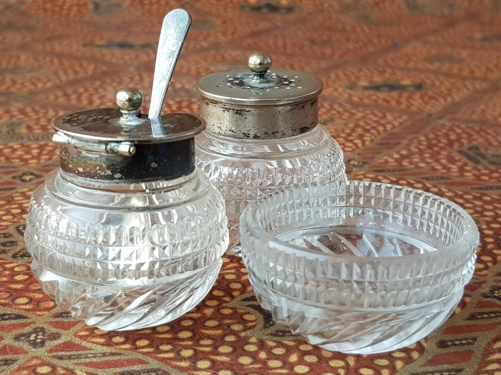 Mooi antiek Engels peper, zout en mosterd met lepel uit 1900, Antiek en Kunst, Ophalen of Verzenden